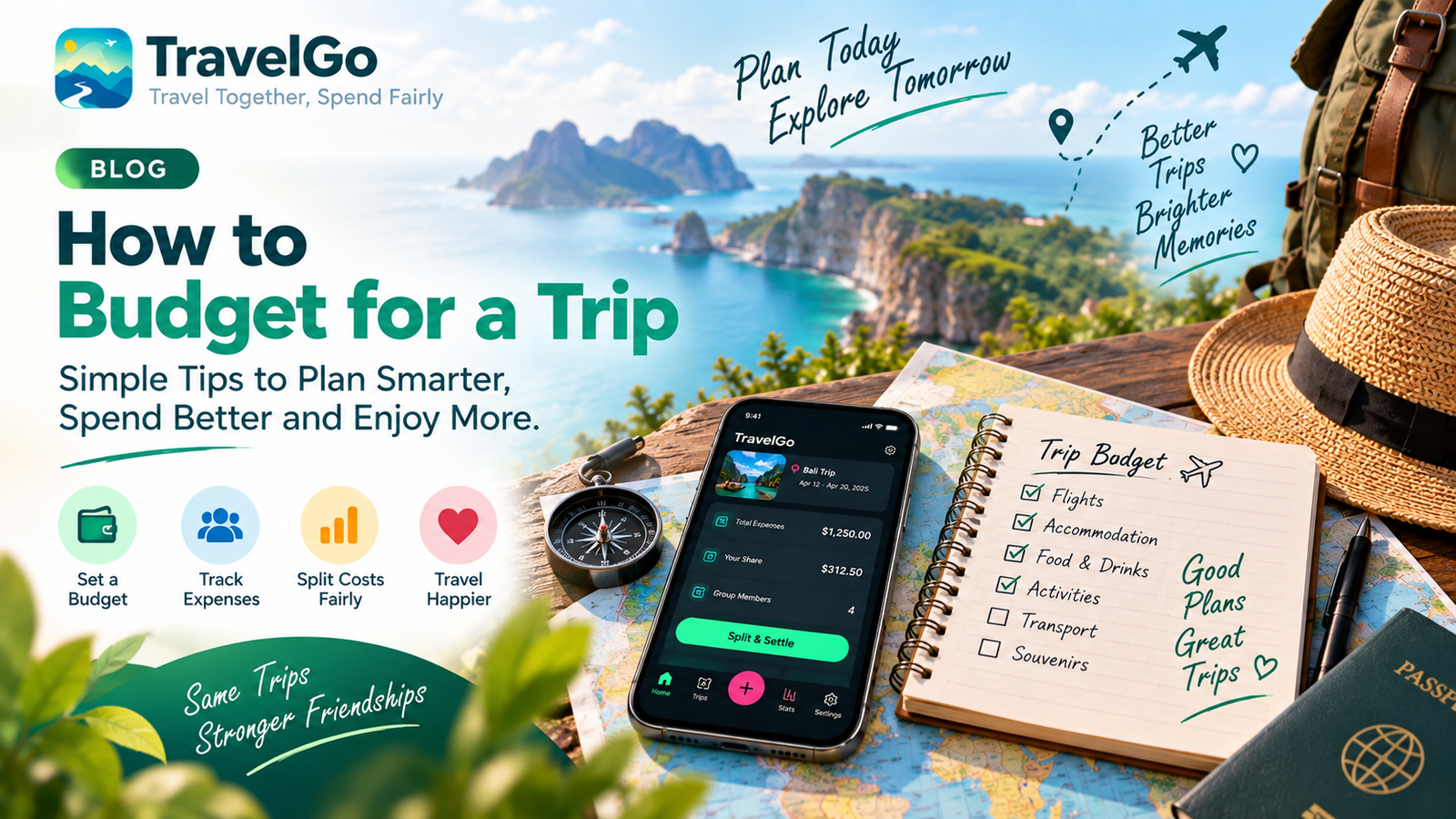 A traveller planning a trip budget with a notebook and phone